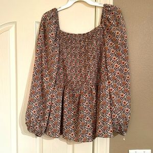 Hayden Puff Sleeve Smocked Peplum Top L